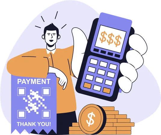 Man scans QR code for money payment  Illustration