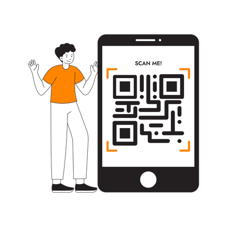 Man scans QR code  Illustration