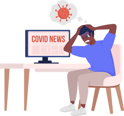 Man scared of covid news  イラスト