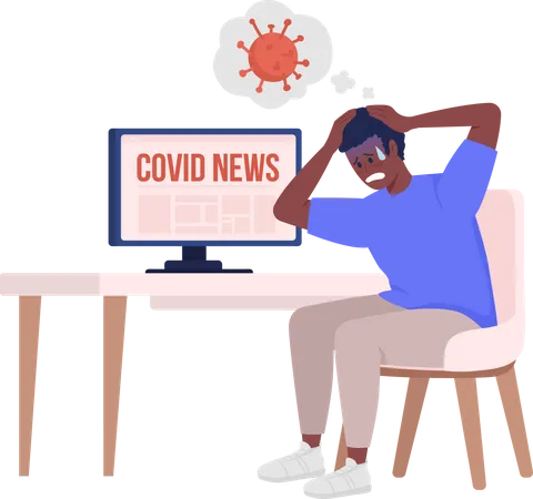 Man scared of covid news  Illustration