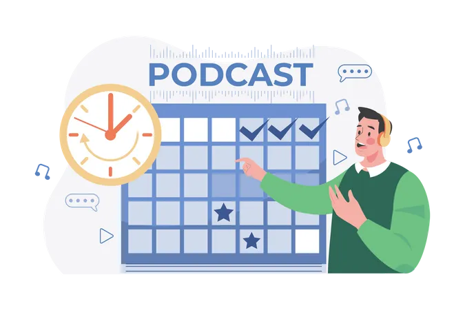 Man scheduling a podcast release date Illustration