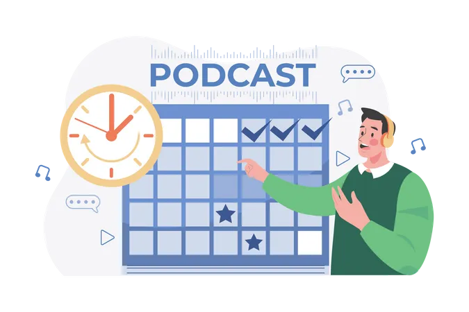 Man scheduling a podcast release date  Illustration