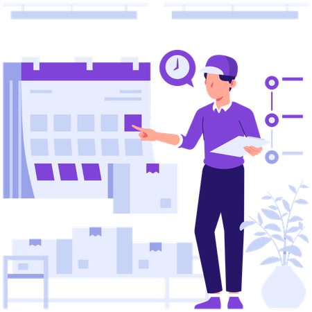 Man scheduling delivery parcel  Illustration
