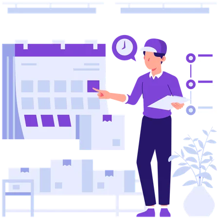 Man scheduling delivery parcel  Illustration