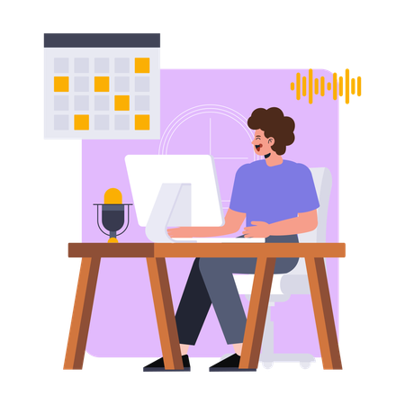 Man scheduling podcast  Illustration