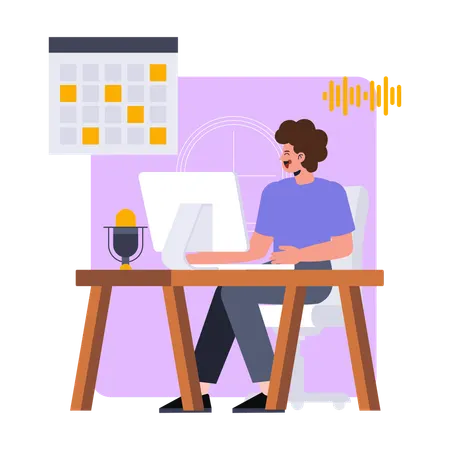 Man scheduling podcast  Illustration