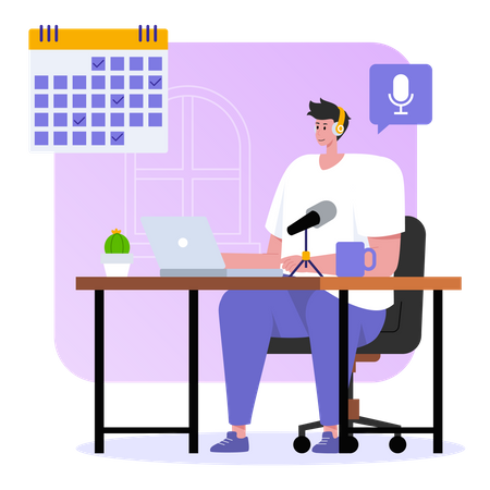 Man scheduling podcast release date Illustration