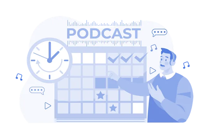 Man scheduling podcast release date  Illustration