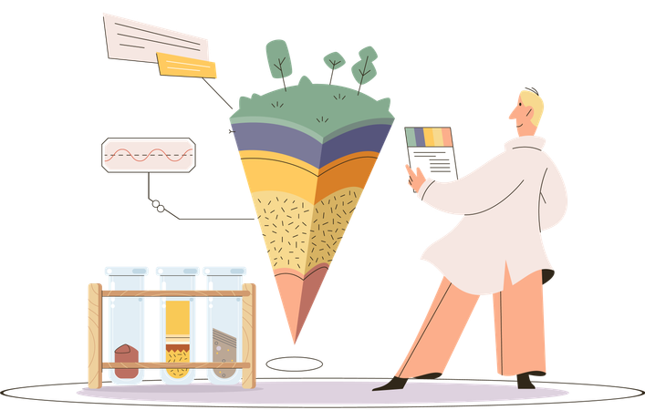 Man Scientist measuring earth levels  Illustration