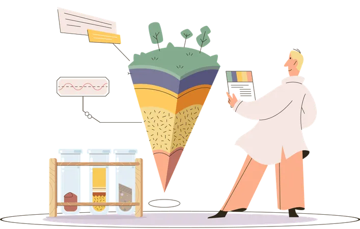 Man Scientist measuring earth levels  Illustration