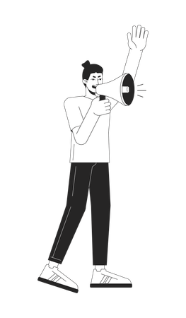 Man screams in megaphone  Illustration