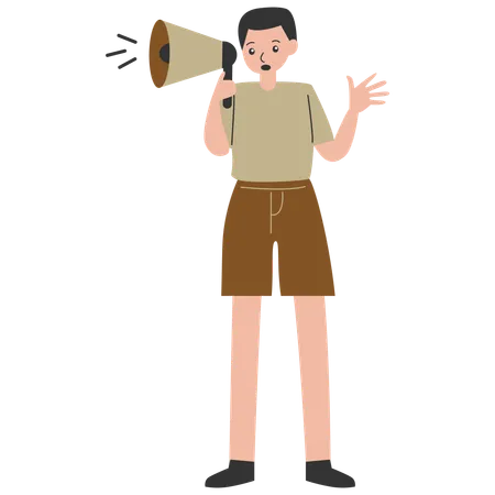 Man screams in megaphone  Illustration