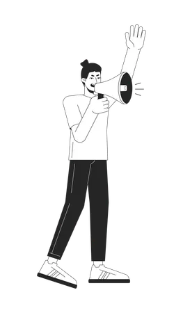 Man screams in megaphone  Illustration