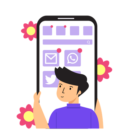 Man Scrolling Social Media Apps  Illustration