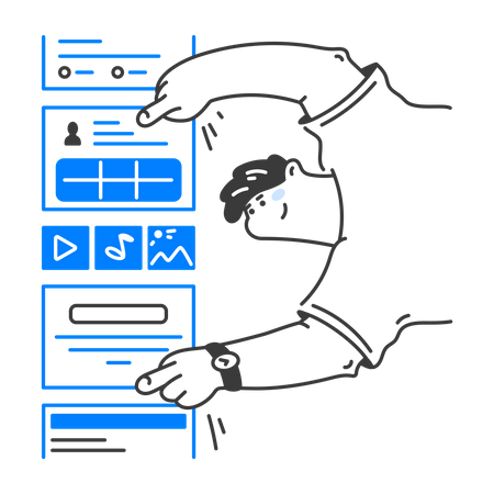 Man scrolling through his social media feed  Illustration