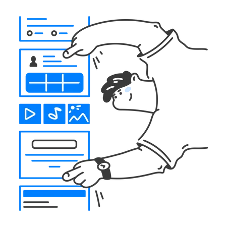 Man scrolling through his social media feed  Illustration