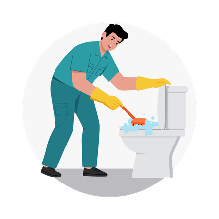Man Scrubbing toilet  Illustration