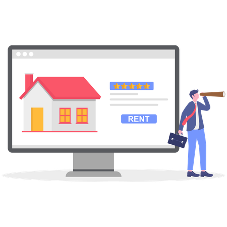 Man Search for Apartments for Rent Online  Illustration