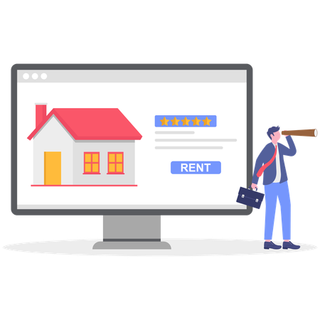 Man Search for Apartments for Rent Online  Illustration
