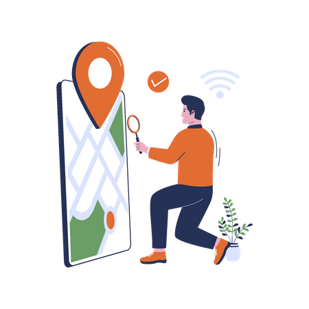 Man search Location on mobile  Illustration