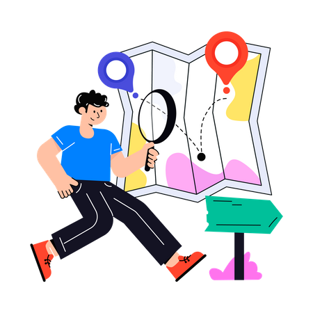 Man search Map route  Illustration