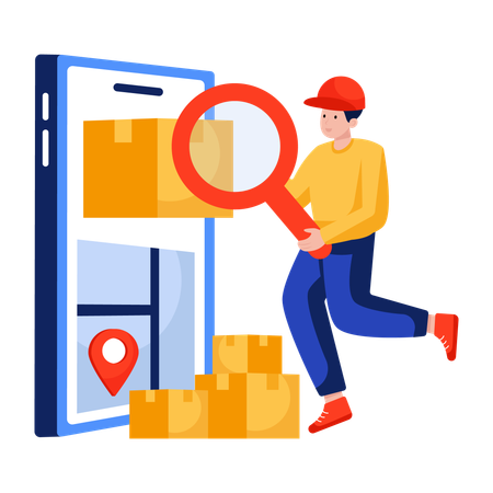 Man Searches for online parcel  Illustration