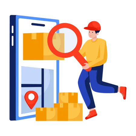 Man Searches for online parcel  Illustration