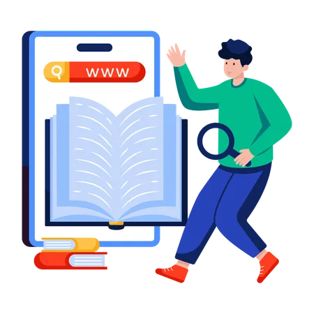 Man searches online book  Illustration