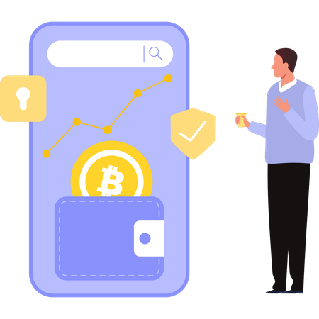 Man searching about digital wallet  Illustration