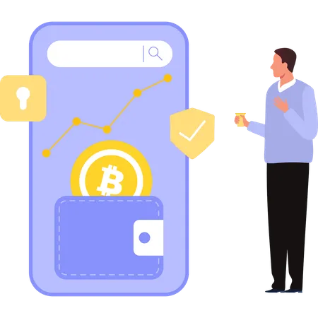 Guy Searching About Digital Wallet Illustration