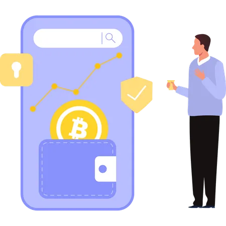 Man searching about digital wallet  Illustration