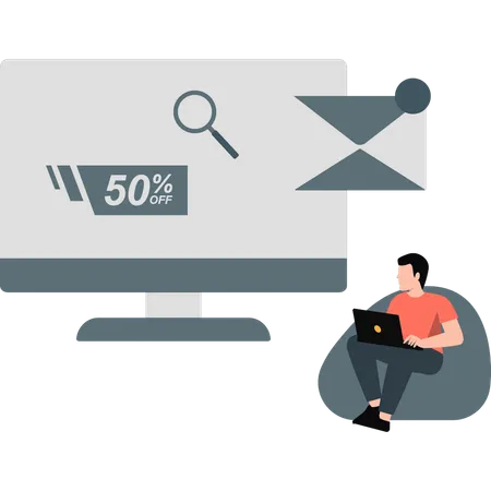 Man searching about offer in laptop  Illustration