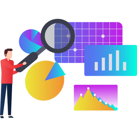 Man searching about pie chart analytics  Illustration