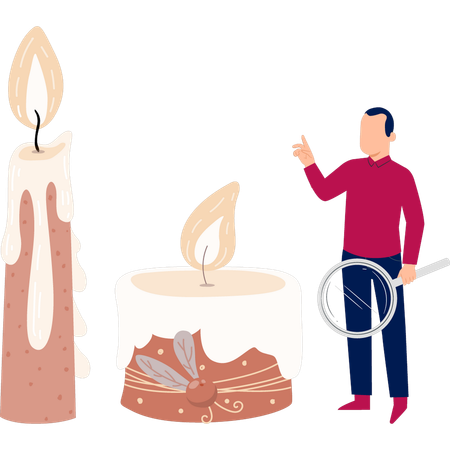 Man searching burning candle  Illustration