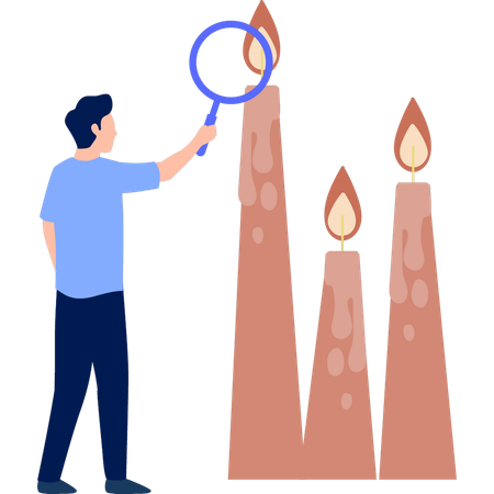 Man searching burning candle  Illustration