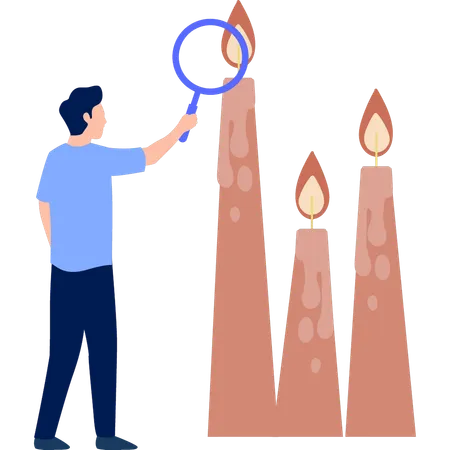 Man searching burning candle  Illustration