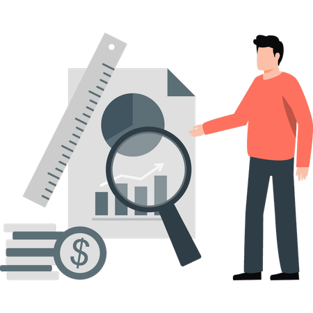 Man searching business income report  Illustration