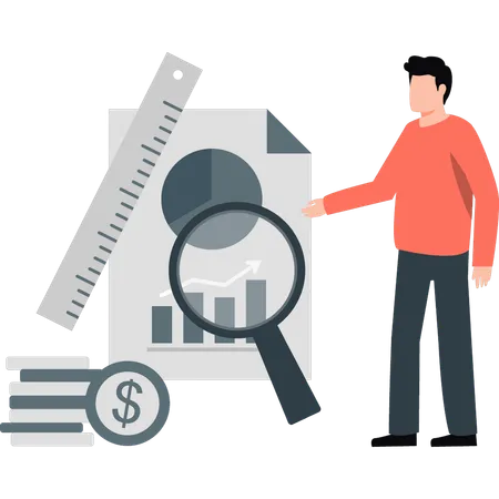 Man searching business income report  Illustration