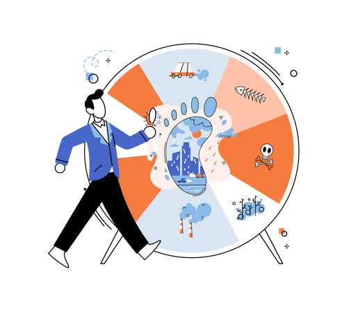 Man searching carbon footprint and its consequences  Illustration