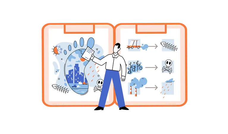 Man searching carbon footprint and its consequences  Illustration