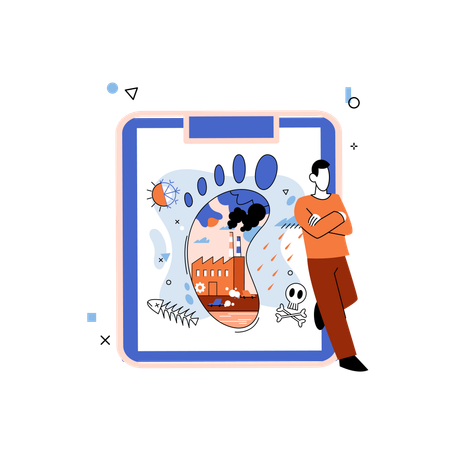 Man searching carbon footprint and its consequences  Illustration
