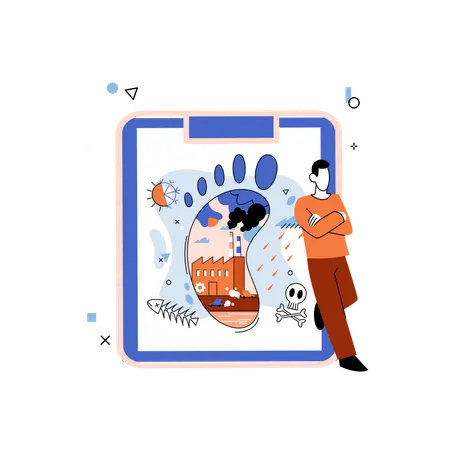 Man searching carbon footprint and its consequences  Illustration