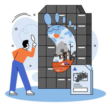 Man searching carbon footprint and its consequences  Illustration