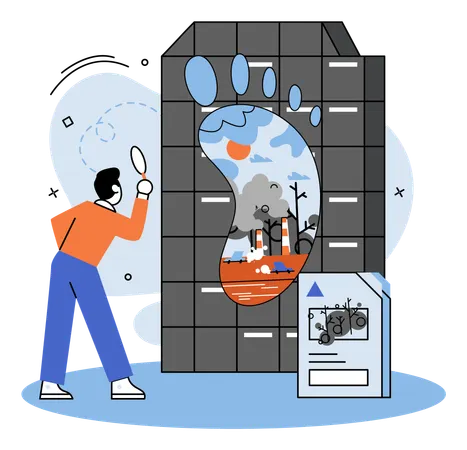 Man searching carbon footprint and its consequences  Illustration