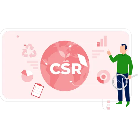 虫眼鏡でCRSレポートを調べる男性  イラスト