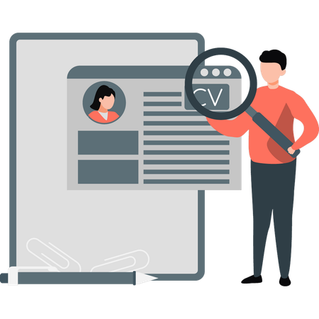 Man searching curriculum vitae  Illustration