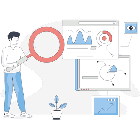 Man  searching data visualization  Illustration