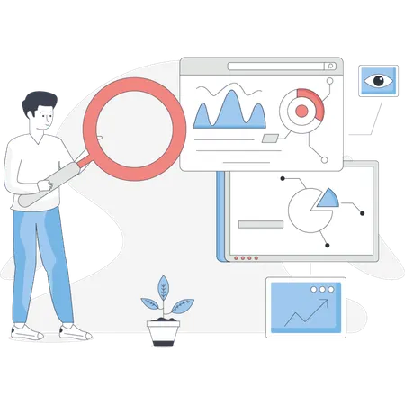 Man  searching data visualization  Illustration