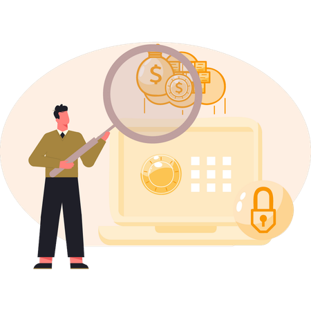 Man searching dollar protection  Illustration