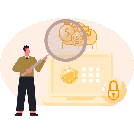 Man searching dollar protection  Illustration